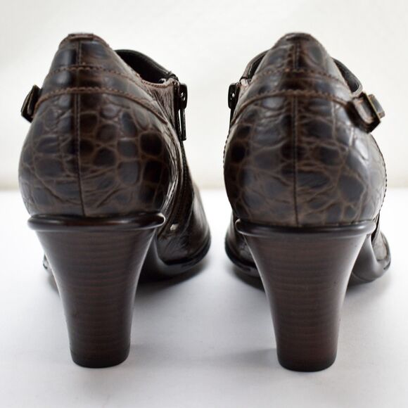Clarks Bendables Brown Leather Booties Embossed Croc Side Zip - Women's Size 9.5 - Picture 4 of 7